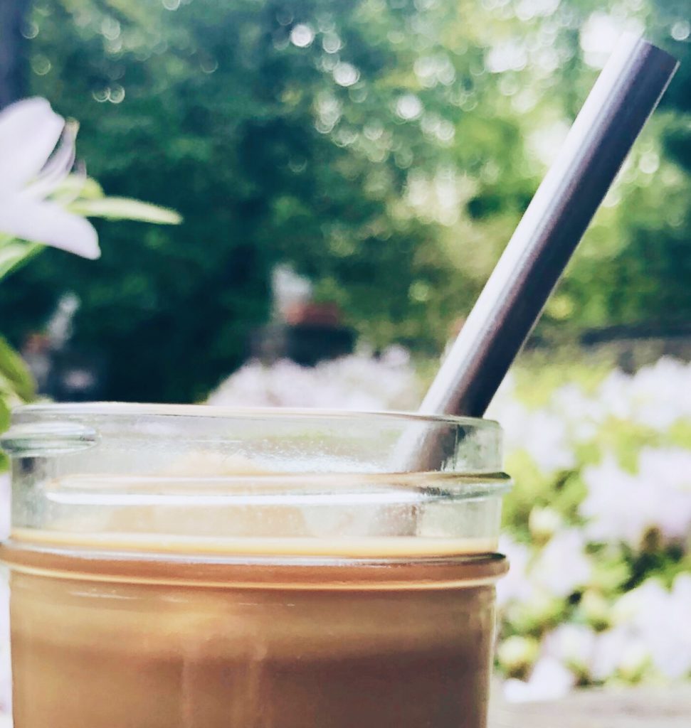 stainless steel straw in iced latte
