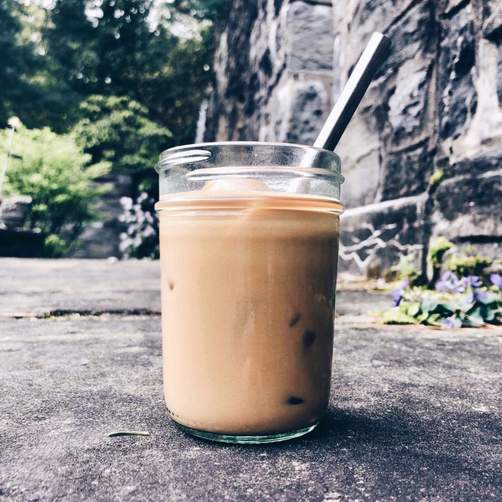 iced latte with steel straw
