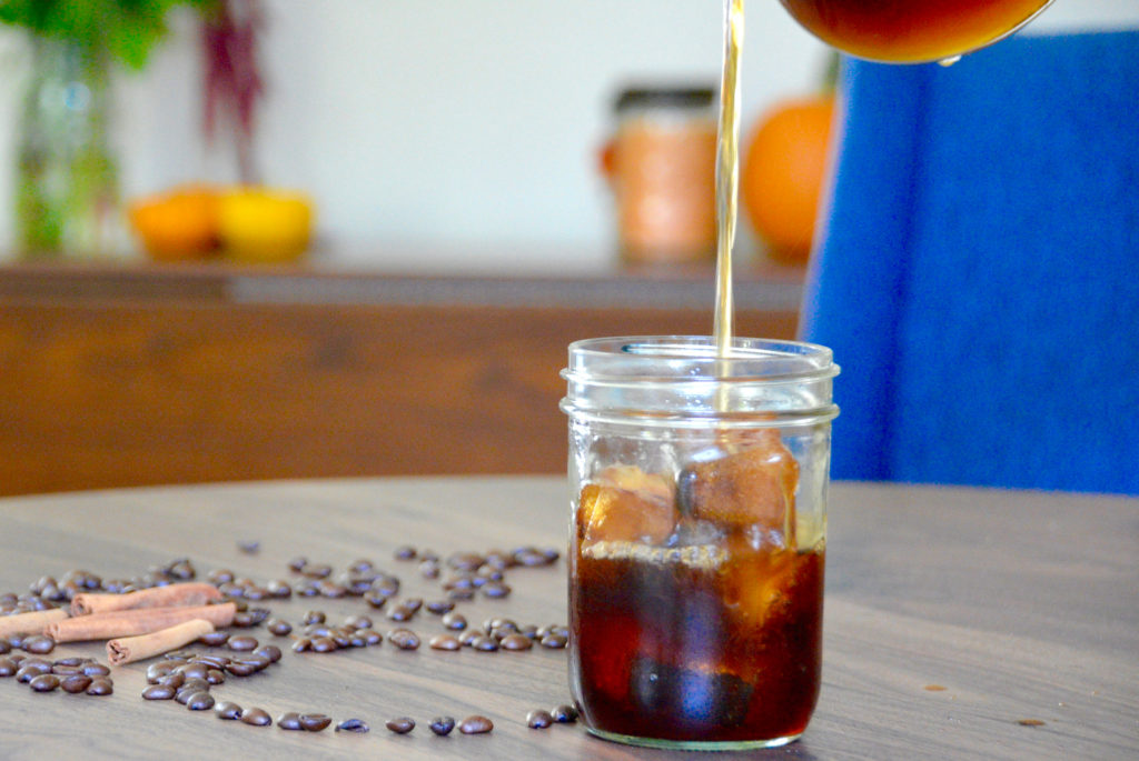 glass of cold brew with coffee ice cubes