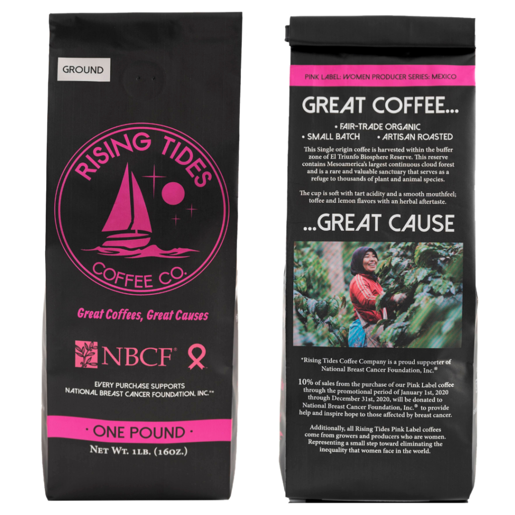 rising tides coffee bag pink label