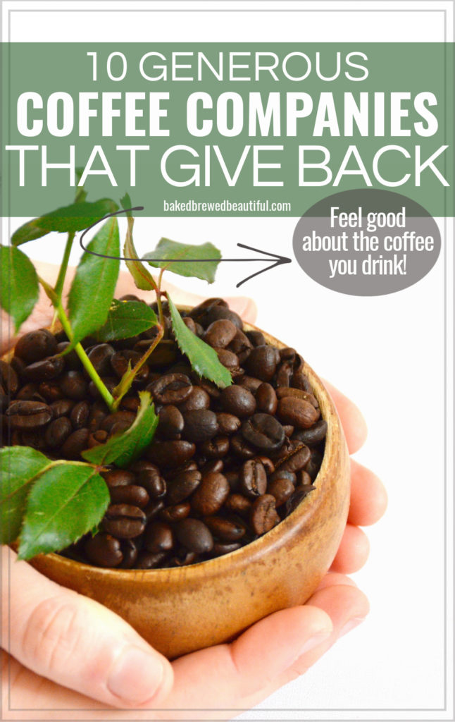 hands held out - one is giving away coffee beans in a bowl with a plant