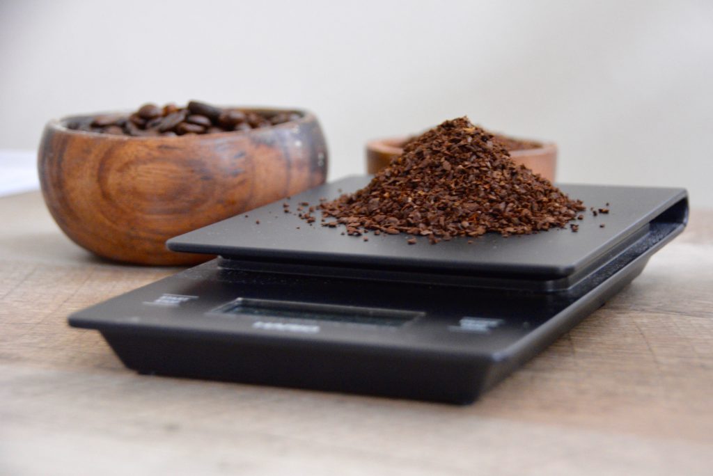 coffee scale with coffee grounds