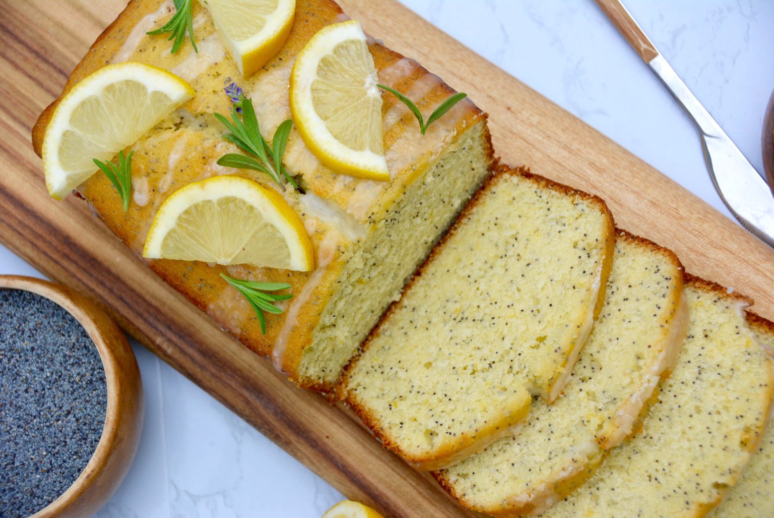 Moist Lemon Poppy Seed Loaf Cake with Lavender Glaze Recipe - Baked ...