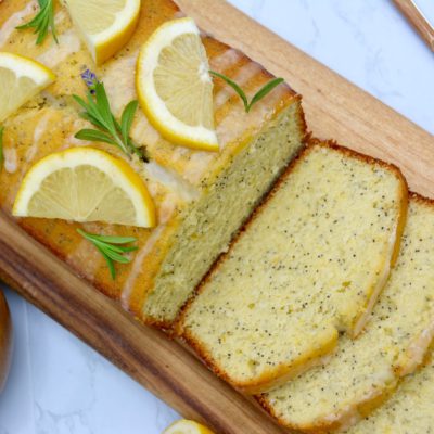 Moist Lemon Poppy Seed Loaf Cake with Lavender Glaze