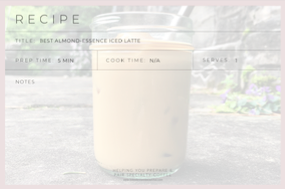 recipe card for almond essence latte