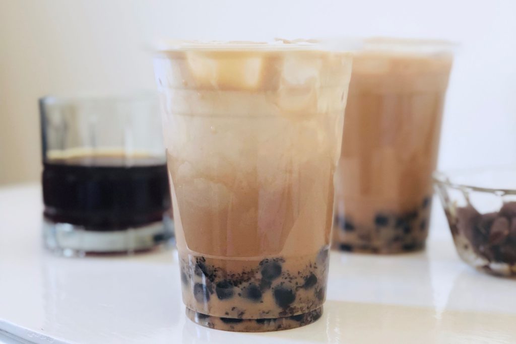 boba coffee in plastic cups with white background