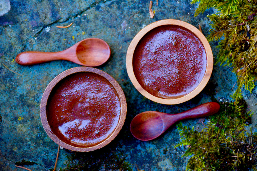 mocha syrup in wooden bowls for peppermint mocha