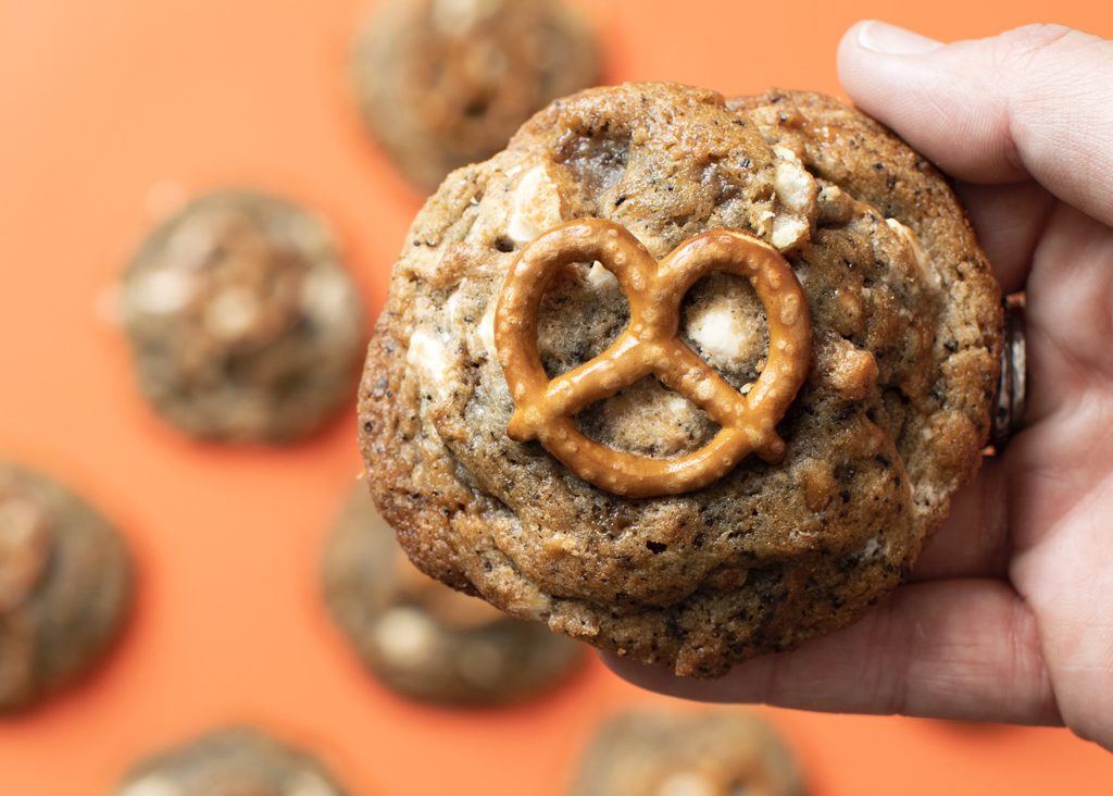 Bell's Cookies with a pretzel and chocolate chips